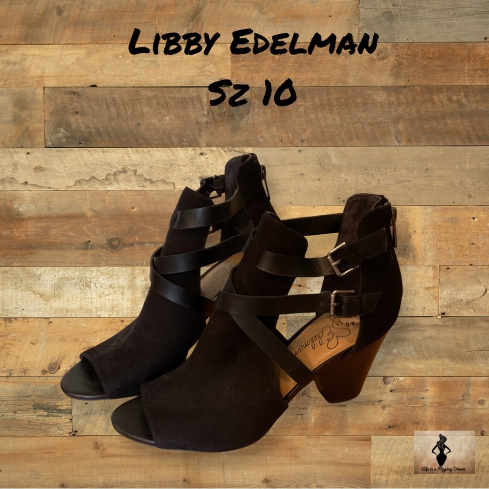 libby edelman Black Heeled Boots with Peep-Toe Design Sz 10 #1464